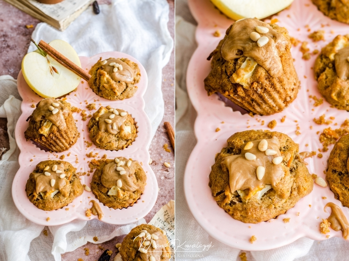 pelnoziarniste muffinki marchewkowo jablkowe 5 - Pełnoziarniste muffinki marchewkowo-jabłkowe z kremem orzechowym