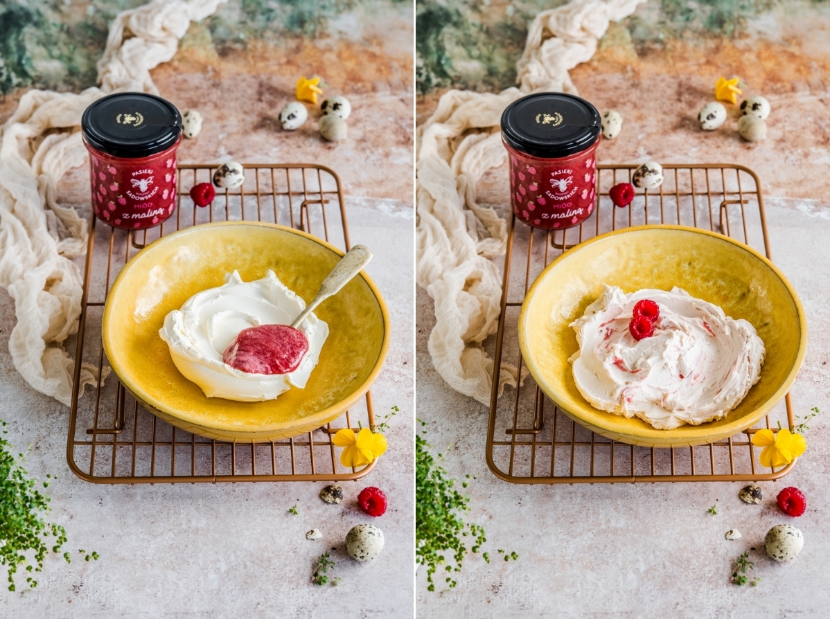 pasieki rodziny sadowskich przepis fotograf kulinarny podkaracie fotografia zywnosci diana kowalczyk tarnobrzeg mazurek z mascarpone mazurek z miodem 2 - Mazurek z miodowym serkiem i owocami | Miody Pasieki Rodziny Sadowskich