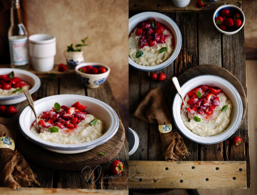 ryz na mleku z truskawkami czyli nostalgia w kuchni comfort food desery z dziecinstwa 6 500x380 - Ryż na mleku z truskawkami, czyli nostalgia w kuchni